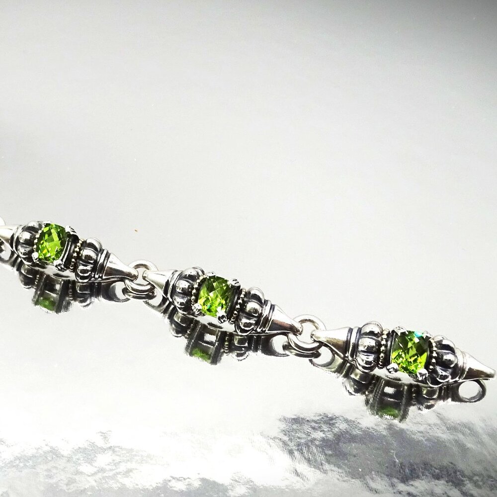 LAGOS Caviar Sterling Silver 18K Yellow Gold Faceted Green Peridot Link Bracelet - Picture 5 of 13